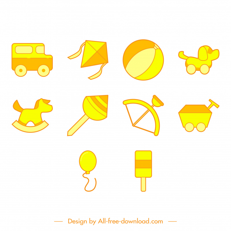 kids icon sets flat classical  toys symbols sketch