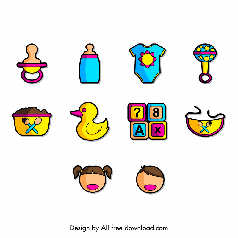 kids icon sets flat toys objects baby symbols outline