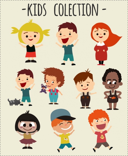 kids icons collection colored cartoon design 