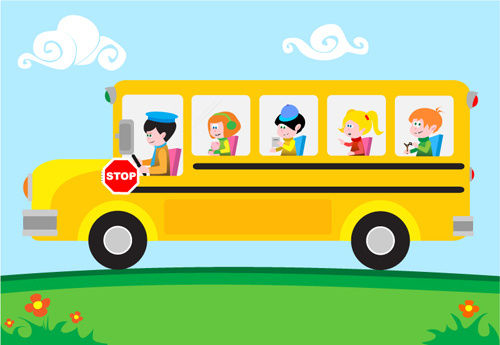 kids with bus design vector 