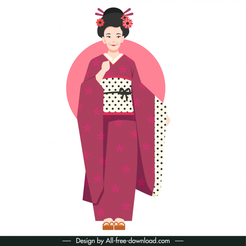 kimono japan girl icon cartoon character sketch