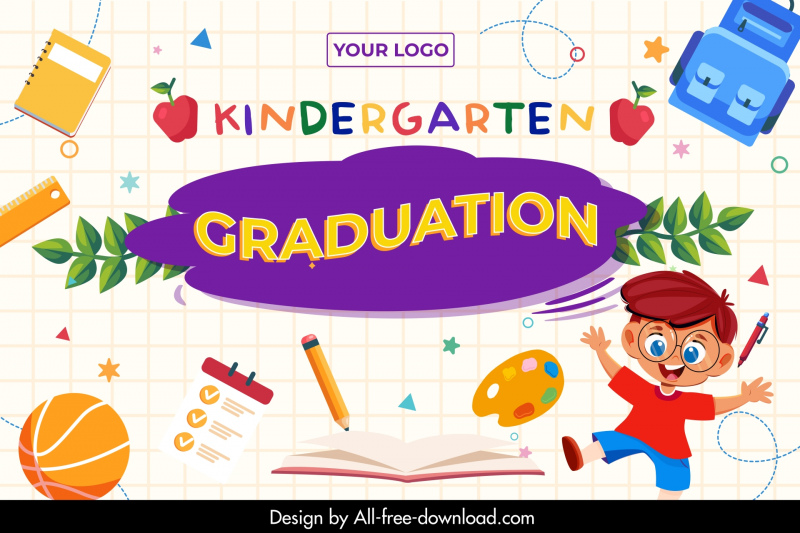 kindergarten graduation backdrop template cute dynamic school elements 