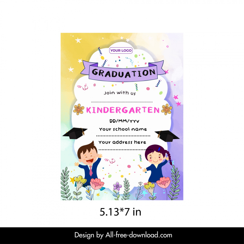 kindergarten graduation invitation card template cute cartoon