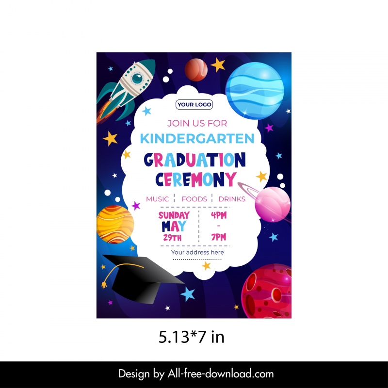 kindergarten graduation invitation card template elegant cosmos elements
