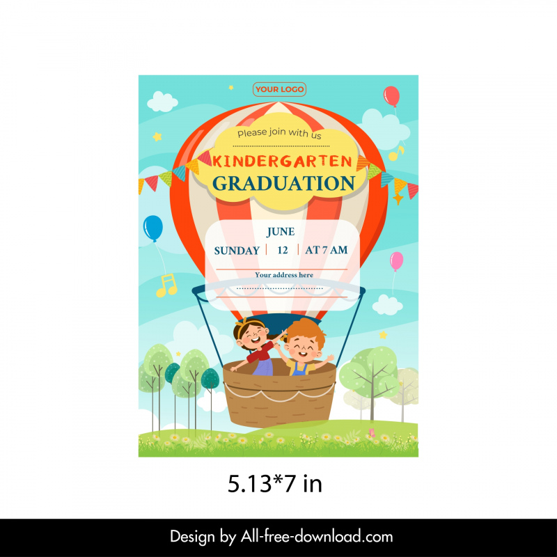 kindergarten graduation invitation template cute joyful children balloon 