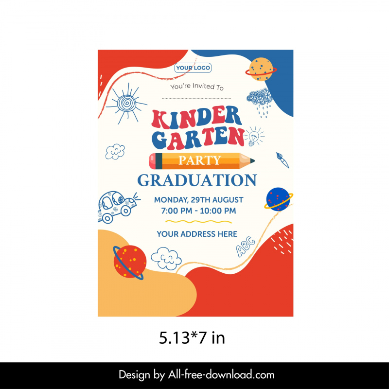 kindergarten graduation invitation template dynamic handdrawn classic