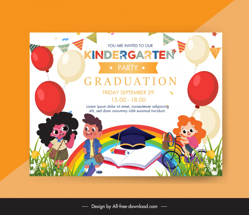 kindergarten graduation party invitation card template cute cartoon