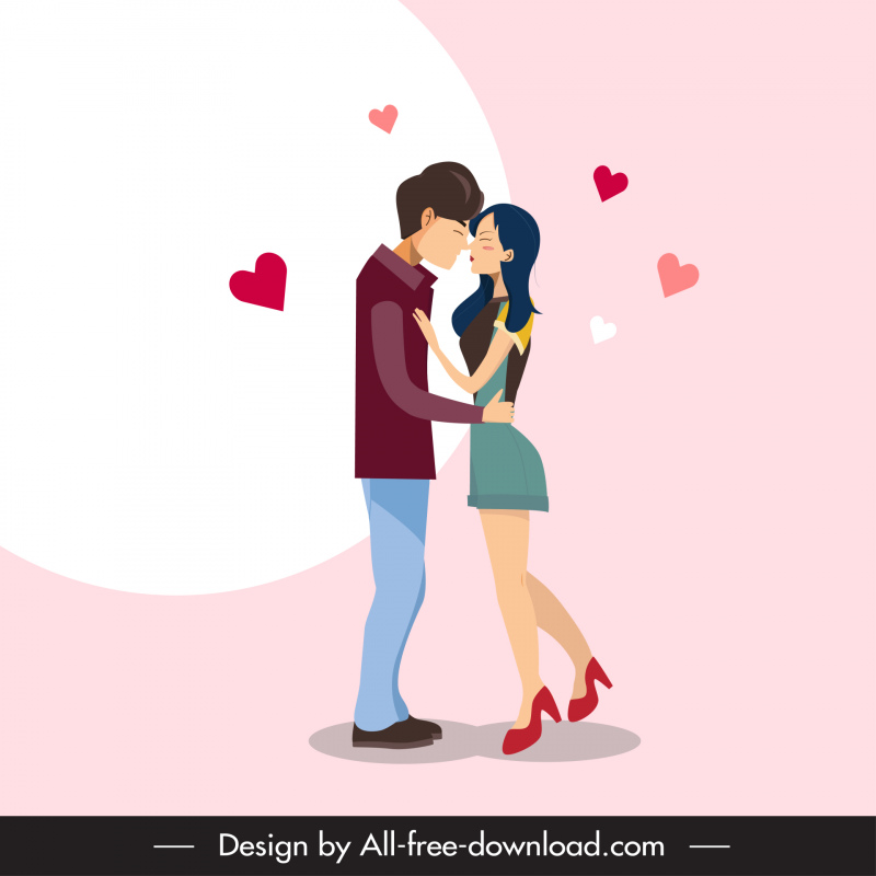 kissing boy girl valentine icon cartoon sketch hearts decor