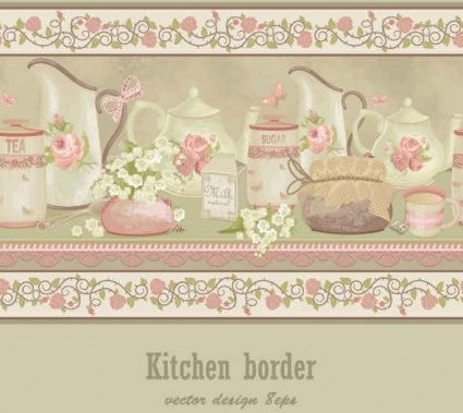 kitchen border with ping flowers vecror