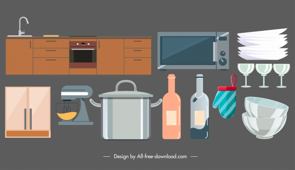 kitchen design elements flat objects sketch