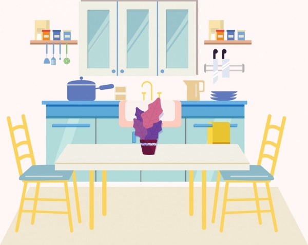 kitchen drawing multicolored 3d design