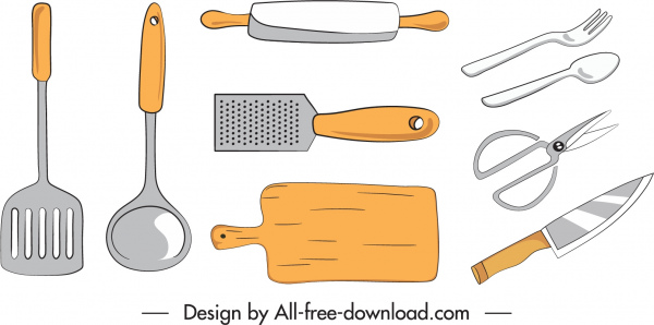 kitchen elements icons handdrawn sketch