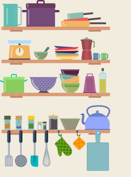 kitchenware design elements multicolored object icons
