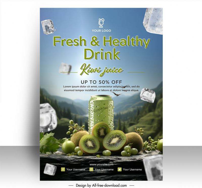  kiwi juice poster template dynamic ice mountain scene