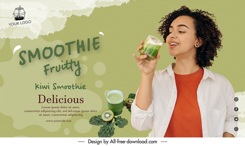 kiwi smoothies banner template dynamic drinking woman
