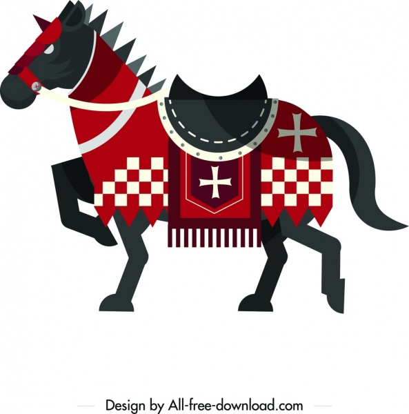 knight horse icon vintage colored flat design