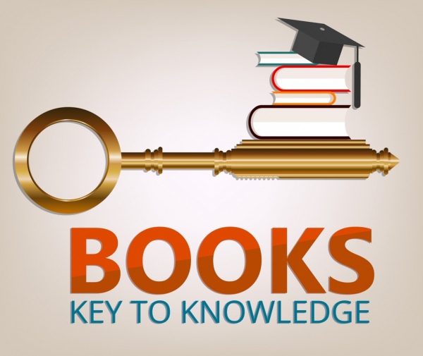 knowledge banner golden key books icons