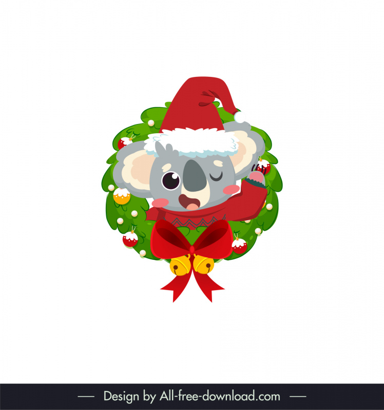  koala christmas icon cute cartoon character sketch laurel wreath knot decor