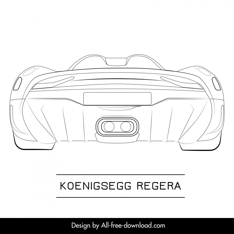 koenigsegg regera car model icon flat black white symmetric rear view outline