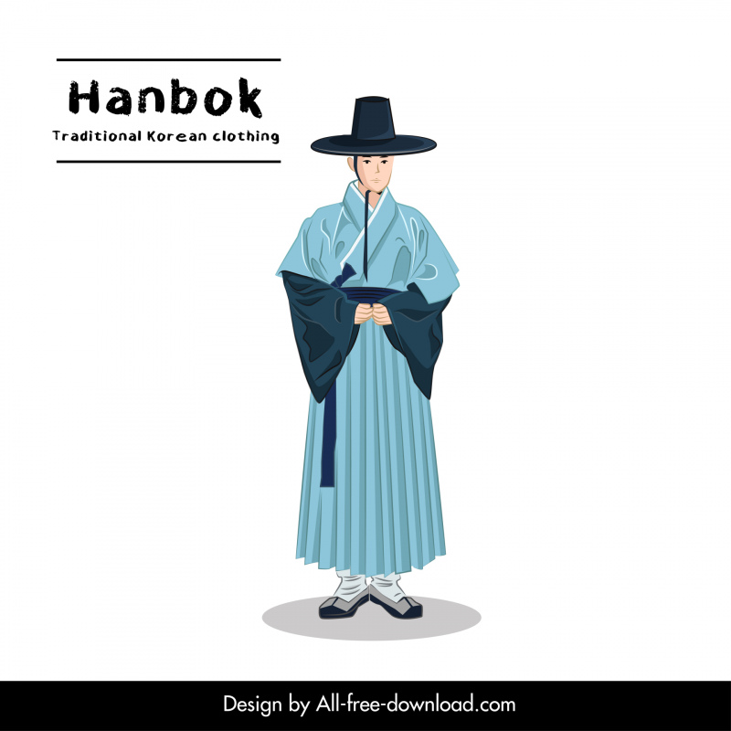 korean male hanbok icon cartoon character outline 