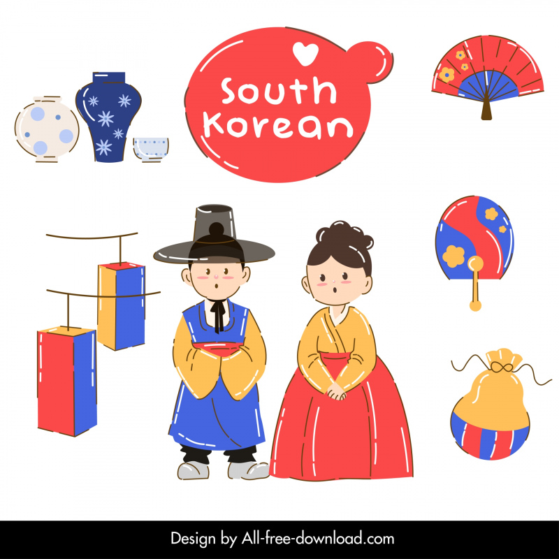 korean traditional design elements cute classic cartoon