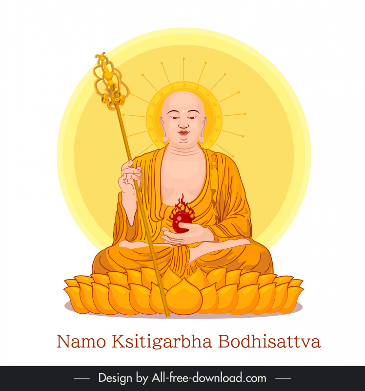 ksitigarbha bodhisattva buddha icon elegant cartoon character sketch