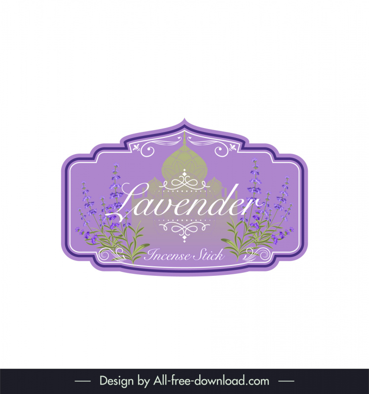 label incense sticker template elegant classic lavender flower indian architecture decor symmetric design