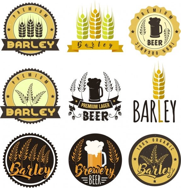 label templates barley beer icons classical isolation