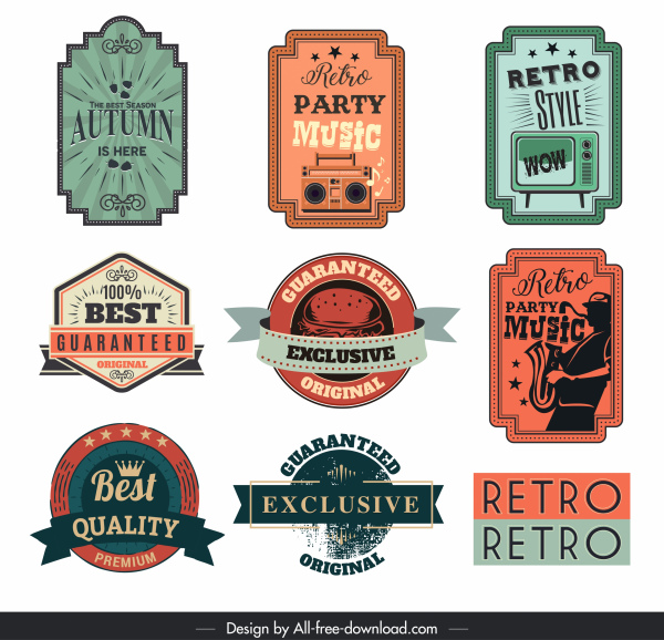 label templates retro colored design various shapes