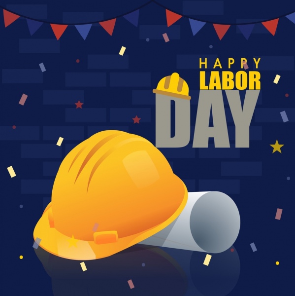 labor day banner helmet icon 3d shiny decor 