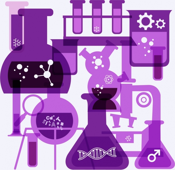 laboratory background glass tubes icons violet flat design