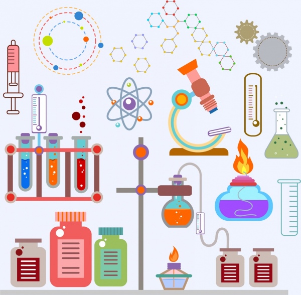 laboratory design elements multicolored flat symbols icons