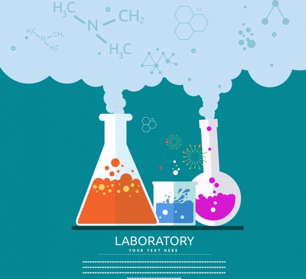 laboratory experiment banner chemical reaction icons