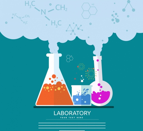 laboratory experiment banner chemical reaction icons 