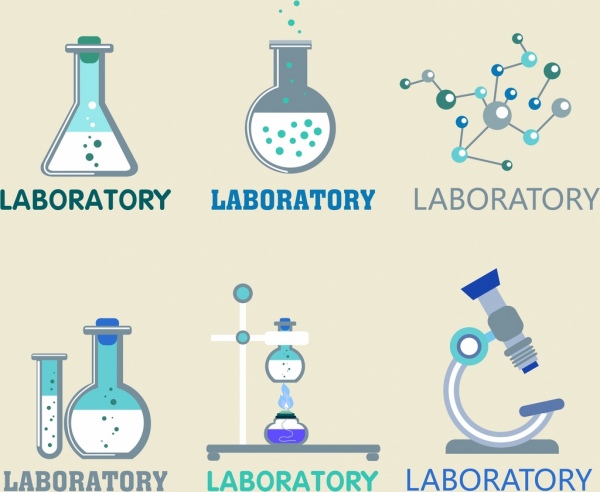 laboratory logotypes glassware molecule microscope icons 