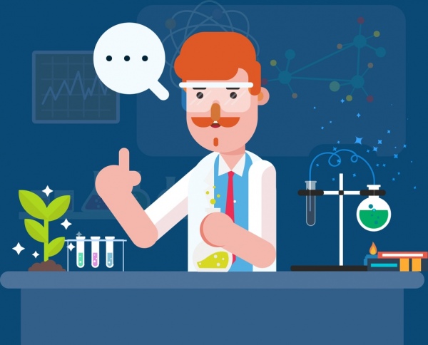 laboratory work background scientist experiment icons cartoon design