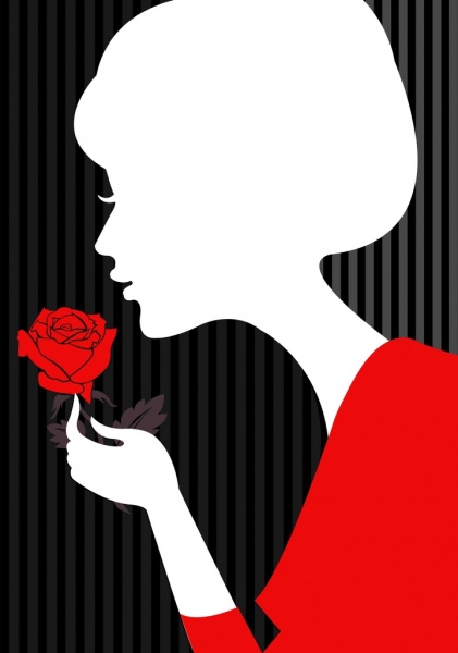 lady and rose background white silhouette design