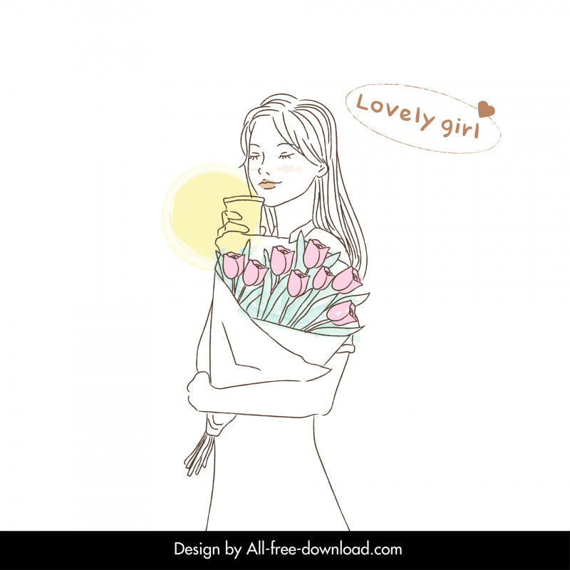 Lady fashion design elements flat handdrawn cartoon sketch Vectors