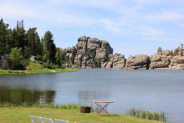 lake sylvan with a hill at the other end in custer state park south dakota