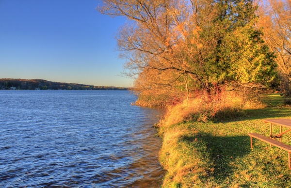 lakeshore and trees at kettle moraine north wisconsin 