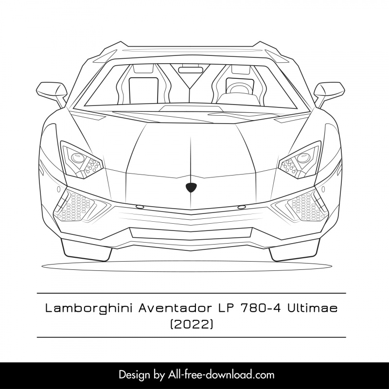 lamborghini aventador lp 780 4 car model template flat symmetric black white handdrawn front view