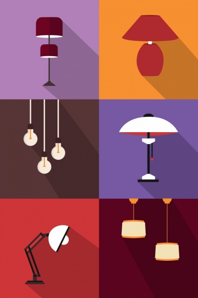 lamp icons collection classical design square isolation