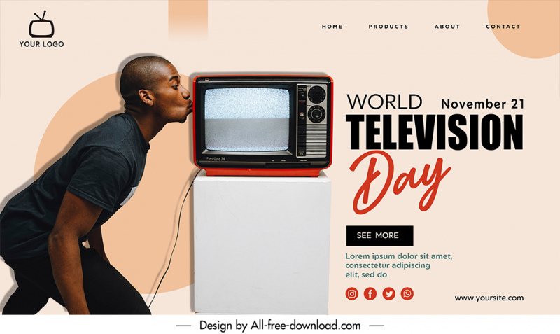 landing page international television day template man kissing television sketch dynamic design 