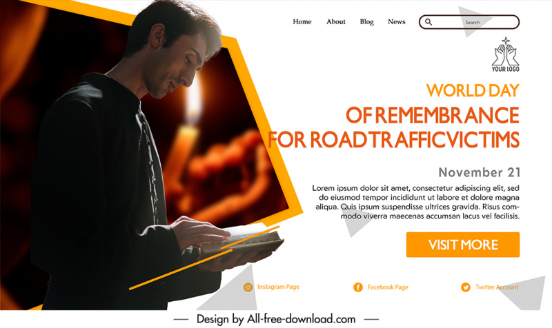 landing page world day of remembrance for road traffic victims template modern elegant realistic contrast design 