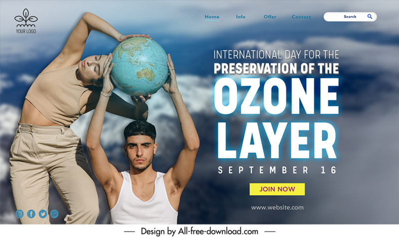 landing page world ozone day template man woman holding globe sketch modern realistic design 