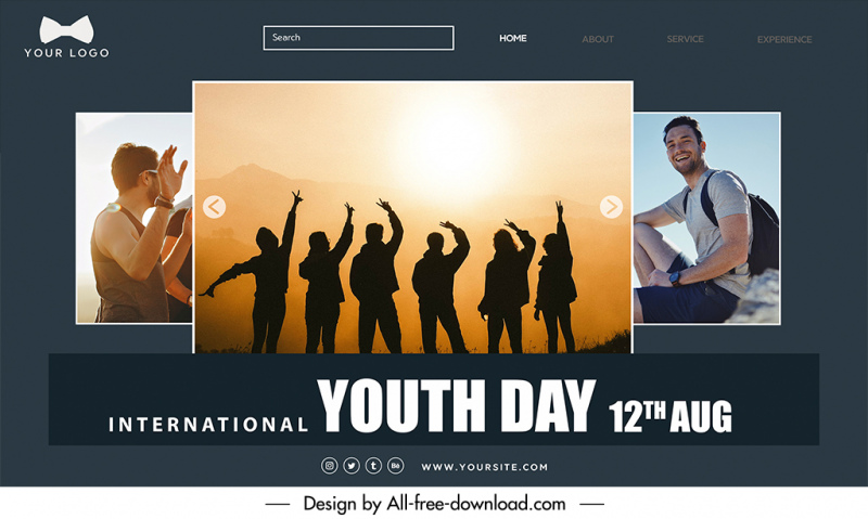 landing page youth day template dynamic silhouette modern realistic design 