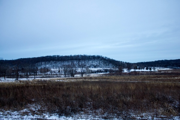landscape and hills under overcast sky in wisconsin