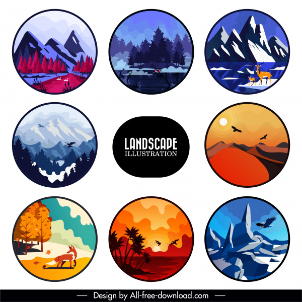 landscape background templates colorful classical decor circle isolation