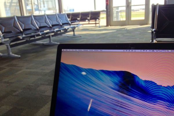 laptop at empty airport