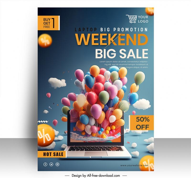 laptop big promotion poster template modern dynamic 3d 